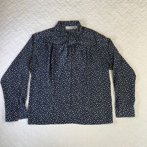 Evan Picone Women’s Blouse – Size 10 – Blue with White Square Dot Print – (G10)